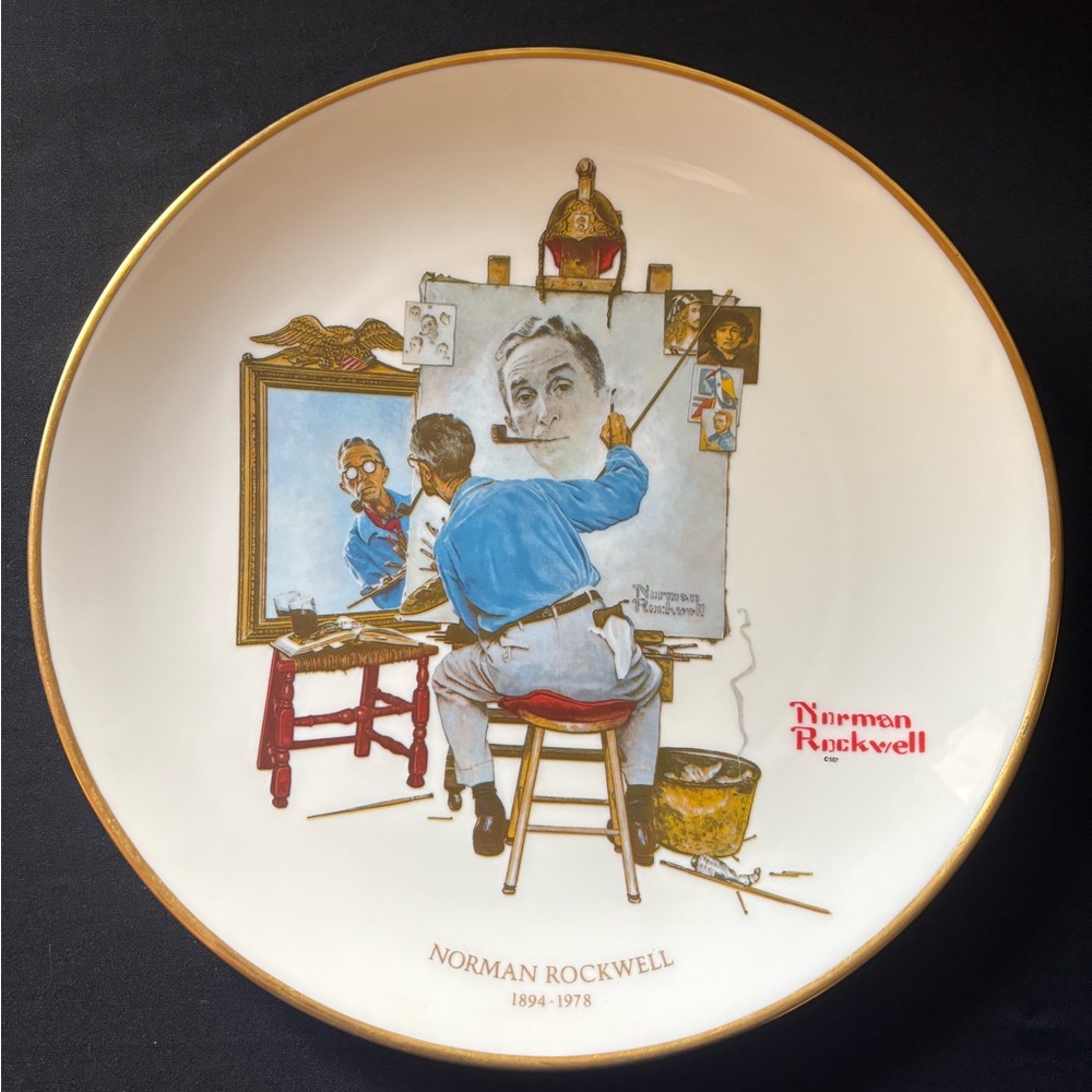 Vintage Norman Rockwell "Triple Self Portrait" 1978 Plate by Gorham China 10.75"